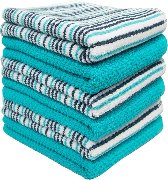 Bumble Kitchen Towels 6 Pack 100% Cotton 16"x26" - Aqua | 430 GSM Soft Kitchen Hand Towels with Hanging Loop, Highly Absorbent & Durable for Washing and Drying Dishes - Image 4