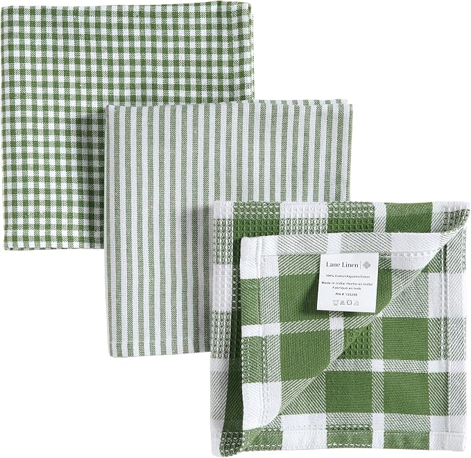 LANE LINEN 100% Cotton Kitchen Dish Cloths, Ultra Soft Absorbent Quick Drying Dish Towels, Multiweave Wash Cloths Dish Towel Sets, 12x12 Inches, 12 Pack - Olive - Image 2