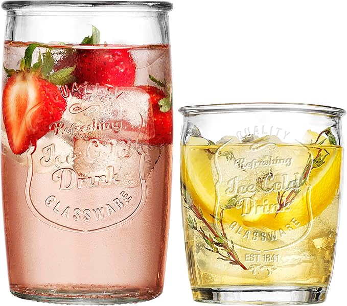 Glaver's Ice Cold Set of 8 Drinking Glasses 4-20 Oz Highball Glasses, and 4-13 Oz Whiskey Glass Cups For Everyday Home Use Water glasses, Beer, Juice, Cocktail. - Image 7