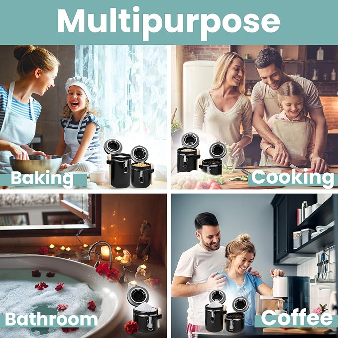 Home Intuition 4-Piece Ceramic Kitchen Canisters Set, Airtight Containers with Wooden Spoons Reusable Chalk Labels and Marker for Sugar, Coffee, Flour, Tea (Black) - Image 3