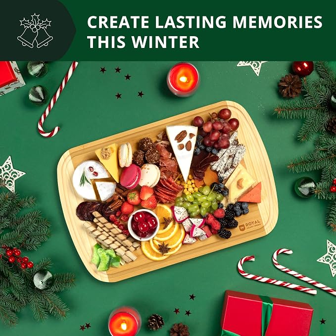 ROYAL CRAFT WOOD Wooden Cutting Boards for Kitchen Meal Prep & Serving - Bamboo Wood Serving Board Set with Deep Juice Groove Side Handles - Charcuterie & Chopping Butcher Block for Meat - Image 6