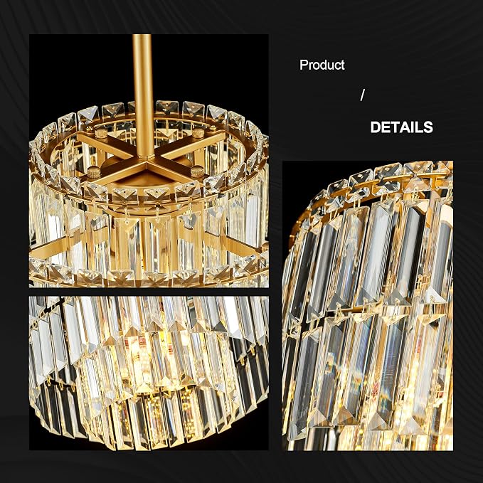 Modern 12.8“ Gold Crystal Chandelier Ceiling Light Fixtures for Dining Room Luxury Glam 4-Light Crystal Chandeliers Lighting for Bedroom Entryway Hallway Living Room Kitchen Island Foyer - Image 7