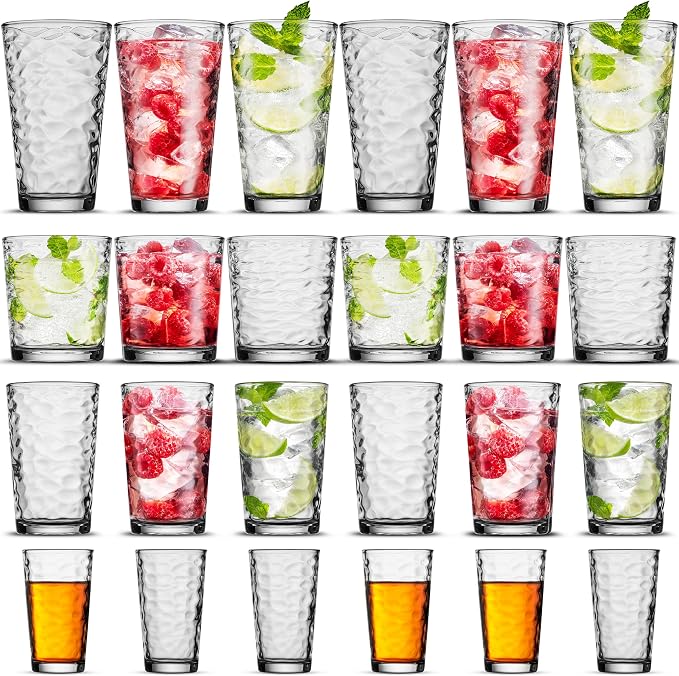 Biscayne 24-Piece Family Drinking Glasses Set - Drinking Glassware Set with Highball Cooler, DOF (Double Old Fashioned), Juice Glasses and Shot Glasses - 6 Each - Image 2