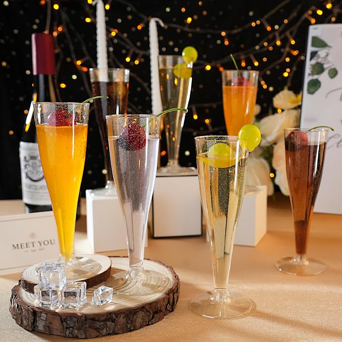 Bestluck 25Pack 4.5oz Gold Glitter Champagne Flutes Plastic | Plastic Disposable Stemware, Disposable Champagne Flutes for Party, Mimosa Bar, Wedding, Anniversary and Graduation - Image 4