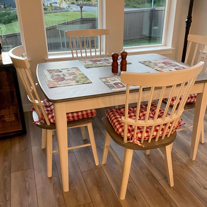 Barnett Home Decor Classic Check Red Dining Chair Pad with Ties - 15 x 17 Size Small Chair Cushion - Latex Foam Fill - Machine Washable, Reversible, 100% Cotton, Made in USA (Red White Plaid) - Image 2