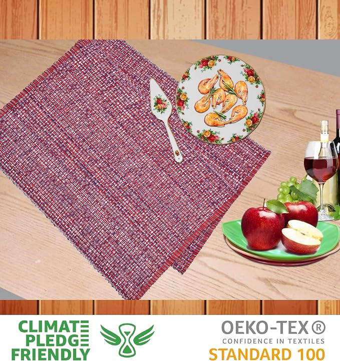 Urban Villa Two Tone Placemat Cotton Tablemat 14x20 (Set of 6) Red/Blu/Wht - Image 2