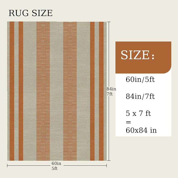 5x7 Area Rug, Machine Washable Living Room Rug - Non-Slip Low Pile Accent Rug for Bedroom, Pet Friendly, Modern Vintage Geometric Design - Image 2