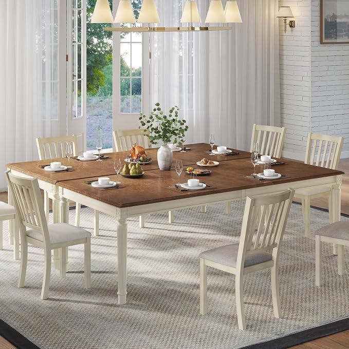 AMERLIFE 79" Rustic Farmhouse Dining Table with Solid Wood Top, Cream | Solid Wood Construction, Roman Conical Legs, Large Rectangular Design, Seating for 6 to 8 - Image 7