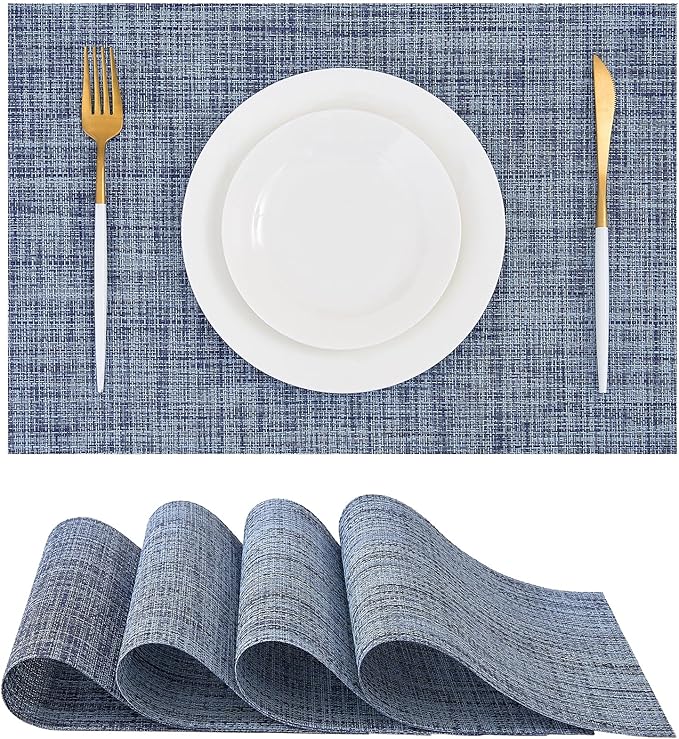 Leetaltree Deep Navy Woven Placemats Set of 4 - Heat Resistant Non-Slip Place mats for Dining Table, Washable Durable PVC Vinyl Woven Table Mats(Deep Navy, 4) by Leetaltree-ArtatEveryTable