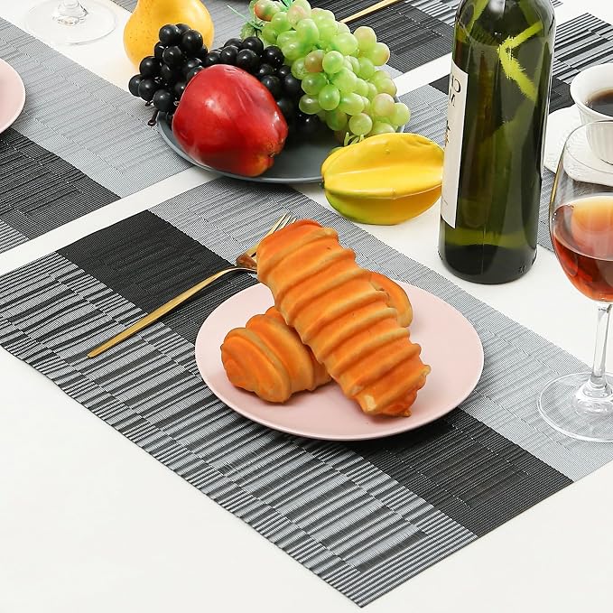 Leetaltree Grey with White Striped Placemats Set of 12 - Heat Resistant Non-Slip Place mats for Dining Table, Washable Durable PVC Vinyl Woven Table Mats（Grey Stripe, 12） - Image 9