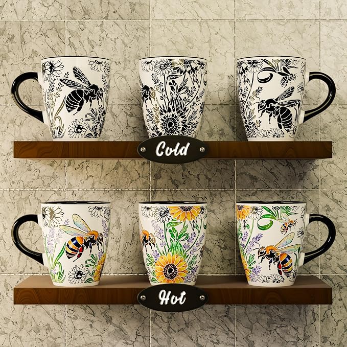 Color Changing Bee Coffee Mug 12oz – Heat Sensitive Ceramic Cup with Floral Reveal – Bee and Sunflower Gifts for Women, Unique Coffee Mugs, Christmas Holiday Gift, Perfect for Coffee, Tea or Cocoa - Image 2