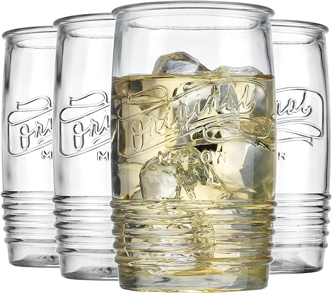 Glaver's Glass Tumbler Drinking Glasses Set of 4 – Genuine Artisan-Made Vintage Italian Original Mason – Elegant 20 Oz Clear Tumbler Glassware Set for Refreshing Drinks, Beverages, Iced Tea. - Image 3