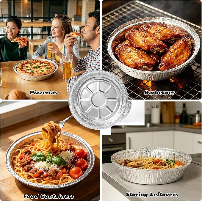 50 Pack 8" Round Aluminum Pans Pie Tins - Disposable Foil Baking Pans for Pies, Pot Pies, Quiche, Tarts and Casseroles, Oven/Freezer Safe Cake Baking Pans - Image 4