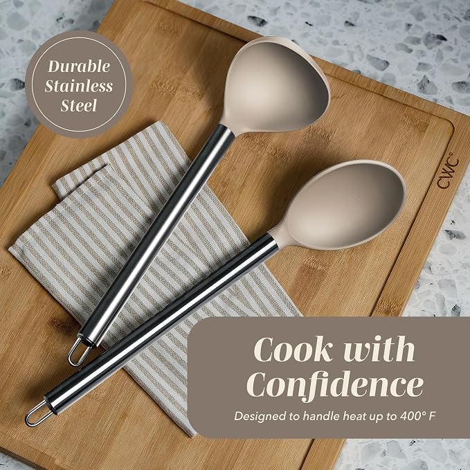 COOK WITH COLOR Silicone Cooking Utensils, Kitchen Utensil Set, Easy to Clean Silicone Kitchen Utensils, Cooking Utensils for Nonstick Cookware, Kitchen Gadgets Set, 10 Pieces, Brown - Image 5