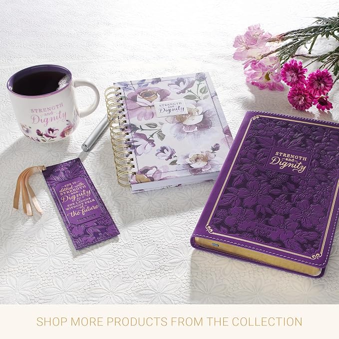Christian Art Gifts Large Inspirational Ceramic Coffee & Tea Mug for Women: Strength & Dignity Encouraging Bible Verse, Cute Non-toxic Lead-free Novelty Beverage Cup, White & Purple Floral, 14 oz. - Image 8