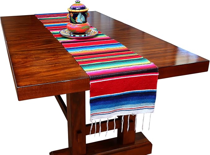 Genuine Mexican Table Runner Saltillo Serape Colorful Striped Sarape Made in Mexico Sold in Different Packs (1, Red) by FESTMEX