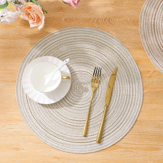 SHACOS Placemats Set of 8 Round Braided Place Mats 15 inch Washable Table Mats for Home Wedding Holiday Party (Ivory, 8) - Image 6