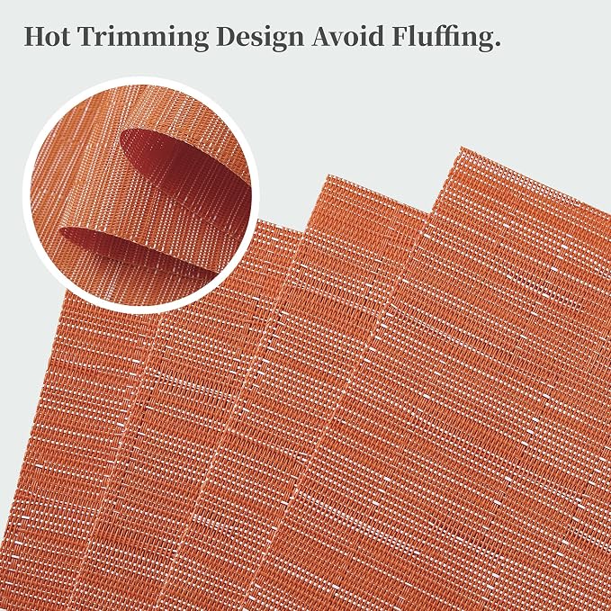 Leetaltree Orange Placemats Set of 6 - Heat Resistant Non-Slip Place mats for Dining Table, Washable Durable PVC Vinyl Woven Table Mats（Orange, 6） - Image 3