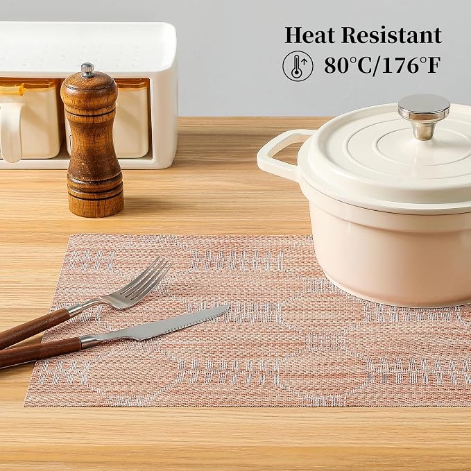 Leetaltree Coral Placemats Set of 8 - Heat Resistant Non-Slip Place mats for Dining Table, Washable Durable PVC Vinyl Woven Table Mats（Coral, 8） - Image 4