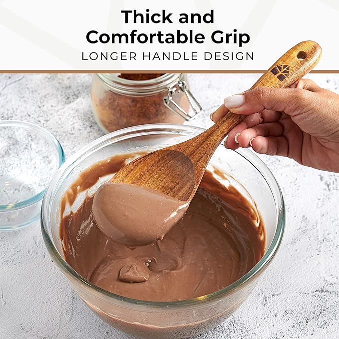Wooden Spoons for Cooking, Teak Wood Kitchen Utensil Set – Multipack | Comfortable Grip, Non-Stick, Food-Safe & Easy to Clean Natural Cookware - Image 5