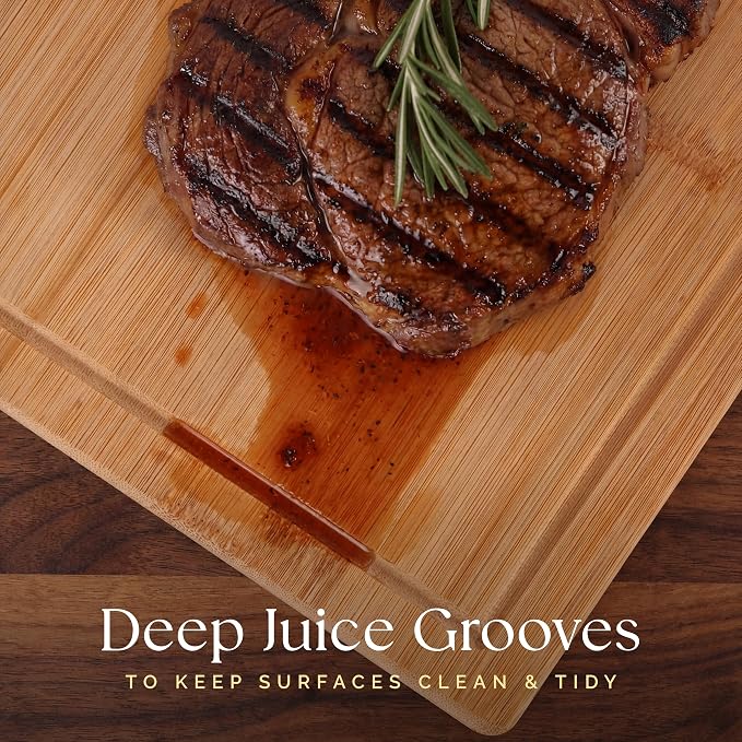 Deer & Oak Large Bamboo Chopping Board 15" x 9.8" x 0.8", Premium Wooden Kitchen Cutting Board for Meat & Vegetables, Pre-Oiled, Water Resistant, Knife-Friendly - Image 8