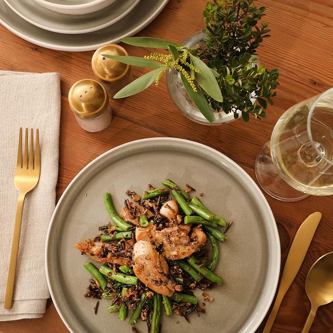 Gibson Elite Tahoe Sunset 12-Piece Reactive Stoneware Dinnerware Set – Matte Exterior & Shiny Interior Plates and Bowls, Durable Everyday Dish Set, Microwave & Dishwasher Safe - Grey - Image 2