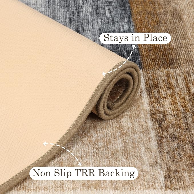 Superior Indoor Non-Slip Area Rug, Rustic Floor Decor, Color Block Rug for Living Room, Bedroom, Office, Kitchen, Dining, Washable Rugs, Foam Back, Lockwood Collection, 4' x 6', Cream - Image 3