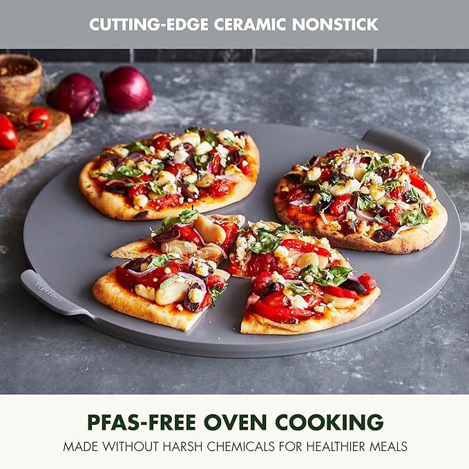 GreenPan Premiere Ovenware Healthy Ceramic Nonstick 16.5" Pizza Pan, PFAS-Free, Warp-Free Bakeware, Durable Quick Heating Baking Tray, Oven and Broiler Safe to 600F, Dishwasher Safe, Gray