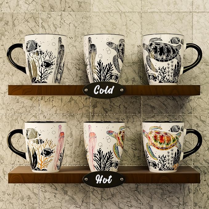 Color Changing Sea Turtle Coffee Mug 12oz – Heat Sensitive Ceramic Cup with Ocean Reef & Coral Design, Coastal Beach Theme Mug, Unique Christmas Holiday Birthday Gift for Turtle Lovers, Men & Women - Image 2