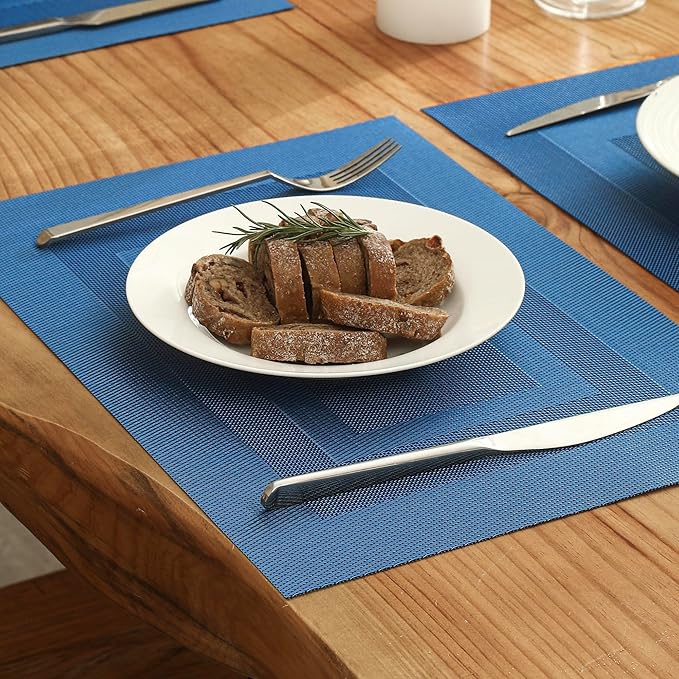 Leetaltree Blue Frame Placemats Set of 8 - Heat Resistant Non-Slip Place mats for Dining Table, Washable Durable PVC Vinyl Woven Table Mats（Blue Frame, 8） - Image 8