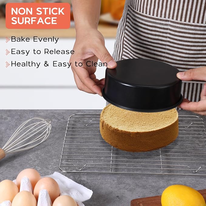 Onader 6 Inch Small Cake Pans Sets of 3 for Baking, Round Smash Cake Baking Pans for Birthday Wedding, Stainless Steel Core with Nonstick Coating - Image 4