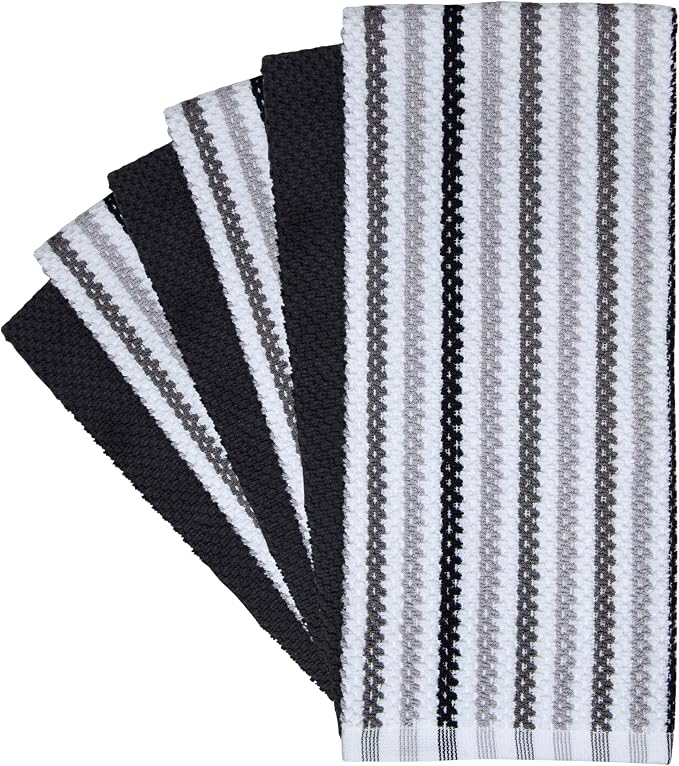 Bumble Kitchen Towels 6 Pack 100% Cotton 16"x26" - Black Wide Stripe | 430 GSM Soft Kitchen Hand Towels with Hanging Loop, Highly Absorbent & Durable for Washing and Drying Dishes - Image 2
