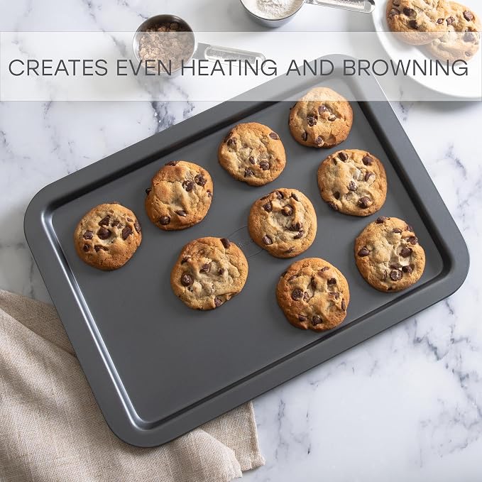 Small 15 x 10.7 Inch Nonstick Carbon Steel Baking Sheet Pan, Warp Resistant Oven Safe Cookie Tray, Non-Toxic Easy Clean Bakeware for Baking Cookies, Pastries & Roasting Veggies - Image 3