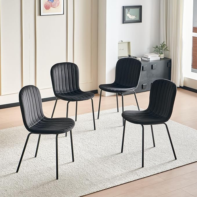 Black Velvet Dining Chairs Set of 4, Modern Kitchen Chairs with Metal Legs, Space-Saving Small Armless Dining Chairs for Dining Living Room Apartment Restaurant - Image 4