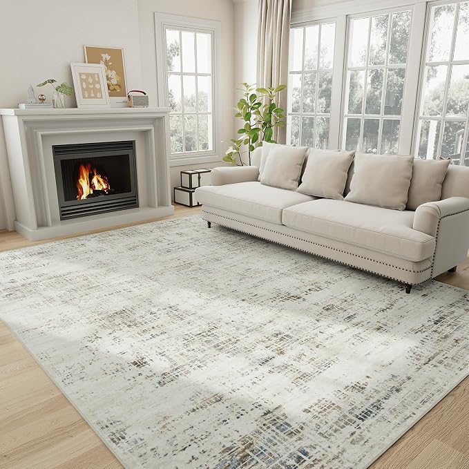 6x9 Washable Area Rug for Living Room Bedroom: Non-Slip Modern Gray White | Machine Washable TPR Backing, Stain-Resistant Low Pile, Pet & Kid Friendly, Abstract Decor for Dining Room, Dorm, Home Office by Oriannal