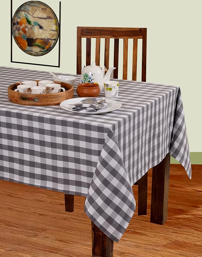 Urban Villa Tablecloth Cotton Tabletop 60x102 (8-10 Seats) Grey Checks - Image 2