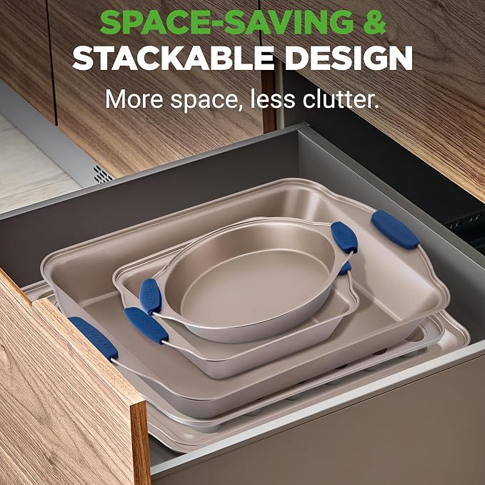 NutriChef 10-Piece Nonstick Bakeware Set - Premium Carbon Steel Baking Pan Set w/Heatsafe Silicone Handles, Includes Pizza Crisper, Loaf Pan, 12 & 24 Cup Muffin Pans, Cake Pans, Cookie Sheets - Image 3