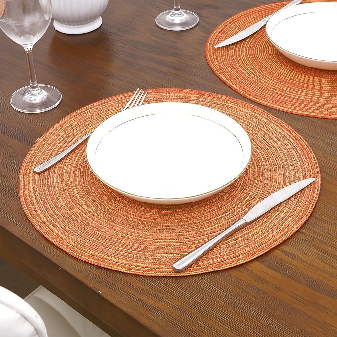 SHACOS Round Braided Placemats Set of 8 Fall Place Mats Washable Polyester 15 inch Round Table Mats for Dining Table Wedding Party Decor (Fall Color Mix, 8) - Image 2