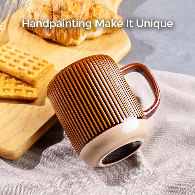 GBhome Large Coffee Mugs Set of 4, 16oz Handmade Stoneware Coffee Mugs Set with Large Handle for Cappuccino/Latte/Tea/Hot Cocoa, Dishwasher & Microwave Safe, Caramel - Image 4
