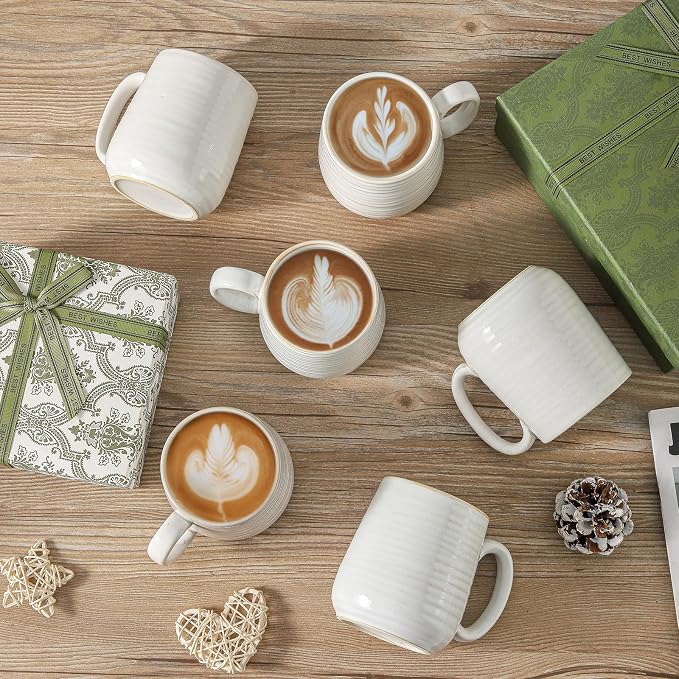 HASENSE Coffee Mugs Set of 6, 15 oz Ceramic Coffee Cups, Clay-Infused White | Porccelain Stoneware Large Handle Home Office Women Men Dad Mom Thanksgiving Gift Latte Hot Cocoa Dishwasher Microwave Safe - Image 6