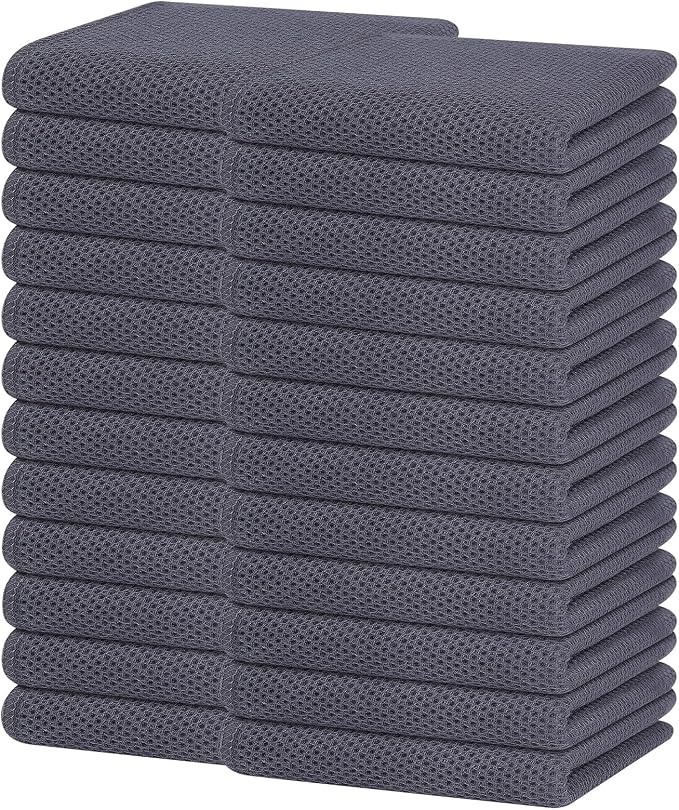 Homaxy 100% Cotton Waffle Weave Kitchen Dish Towels 24-Pack, Dark Grey | 13 x 28 Inches, Ultra Soft Absorbent Dish Towels, Quick Drying Cleaning Towels by Homaxy