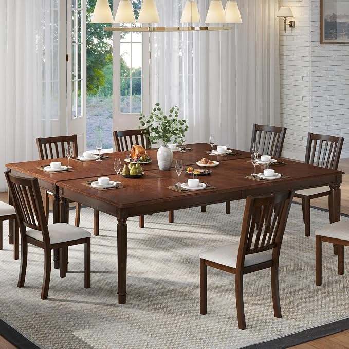 AMERLIFE 79" Solid Wood Farmhouse Dining Table with Roman Legs, Brown | Roman Conical Legs, Large Dining Surface, Solid Wood Tabletop, Family Gathering Furniture, Dark Brown Finish - Image 7