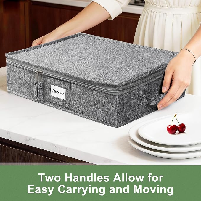 LotFancy Platter Storage Case, Hard Shell, China Storage Container for Moving, 17x13x3.5 in, 5 Felt Dividers Included - Image 8