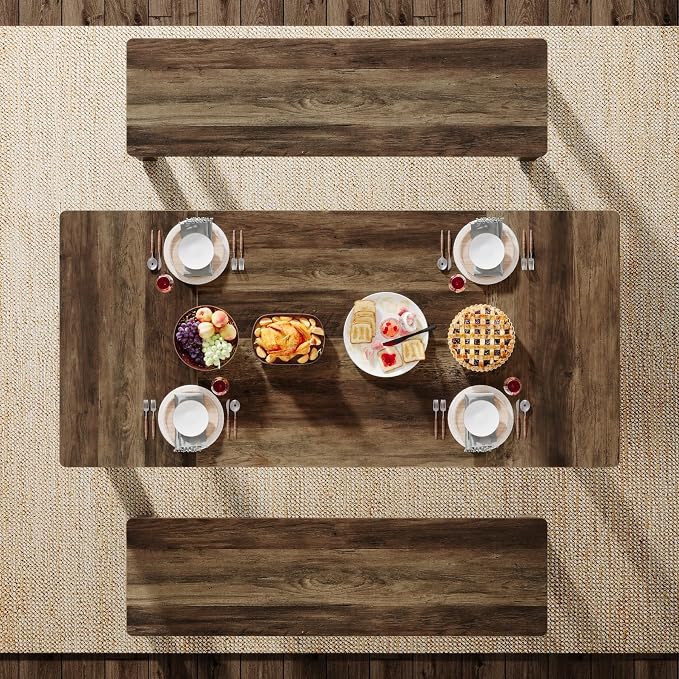 Tribesigns Farmhouse Kitchen Table Set for 4-6, 55-Inch Wooden Dining Table with 2 Benches, Space Saving 3 Pieces Heavy Duty Dinette for Dining Room, Kitchen, Small Space (Wood Hemp) - Image 9