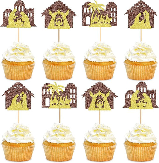 24PCS Christmas Nativity Cupcake Toppers Jesus Birthday Merry Christmas Cupcake Picks For Nativity Scene Religions Chirstmas Decoration Party Decoration by Cyodoos
