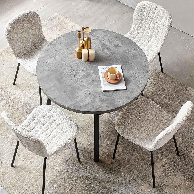 5-Pieces 37.4" Round Dining Table Set for 4,Mid Century Modern Small Coffee Table, Engineered Wood Table and Chairs Set of 4 for Kitchen, Dining Room, Office(1 Table + 4 White Boucle Chairs) - Image 6