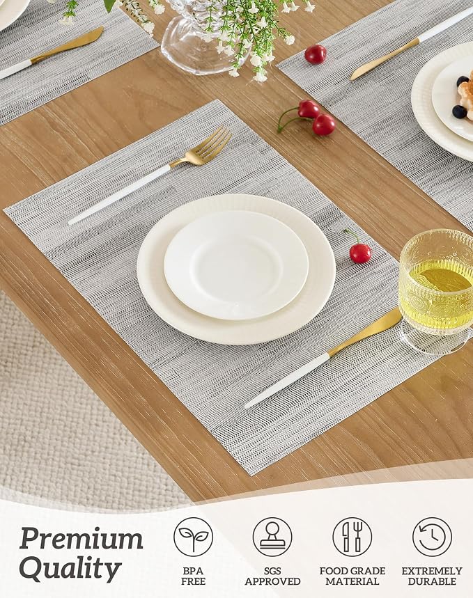 Leetaltree Lightsteel Black Placemats Set of 4 - Heat Resistant Non-Slip Place mats for Dining Table, Washable Durable PVC Vinyl Woven Table Mats (Lightsteel Black, 4) - Image 2