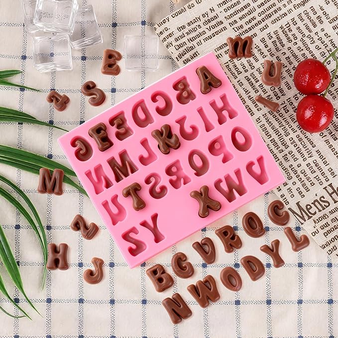 6PCS Chocolate Molds, Letters Numbers Silicone Chocolate Molds Reusable Alphabet Candy Molds with Happy Birthday Heart Shaped for Baking Desserts and Strawberries, Candy, Cake Decoration