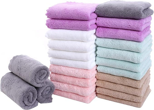 24 Pack Kitchen Dishcloths - Does Not Shed Fluff - Reusable Dish Towels, Dish cloths, Super Absorbent Coral Fleece Cleaning Cloths, Nonstick Oil Washable Fast Drying, 16 x 19 Inch (Multicolor) by Sunny+zzzZZ