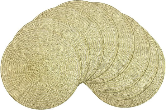SHACOS Glitter Gold Round Braided Placemats Set of 8 Sparkle Washable 15 inch Round Table Mats Woven Place Mats for Christmas Party Dining Table Decor (Gold, 8) by SHACOS